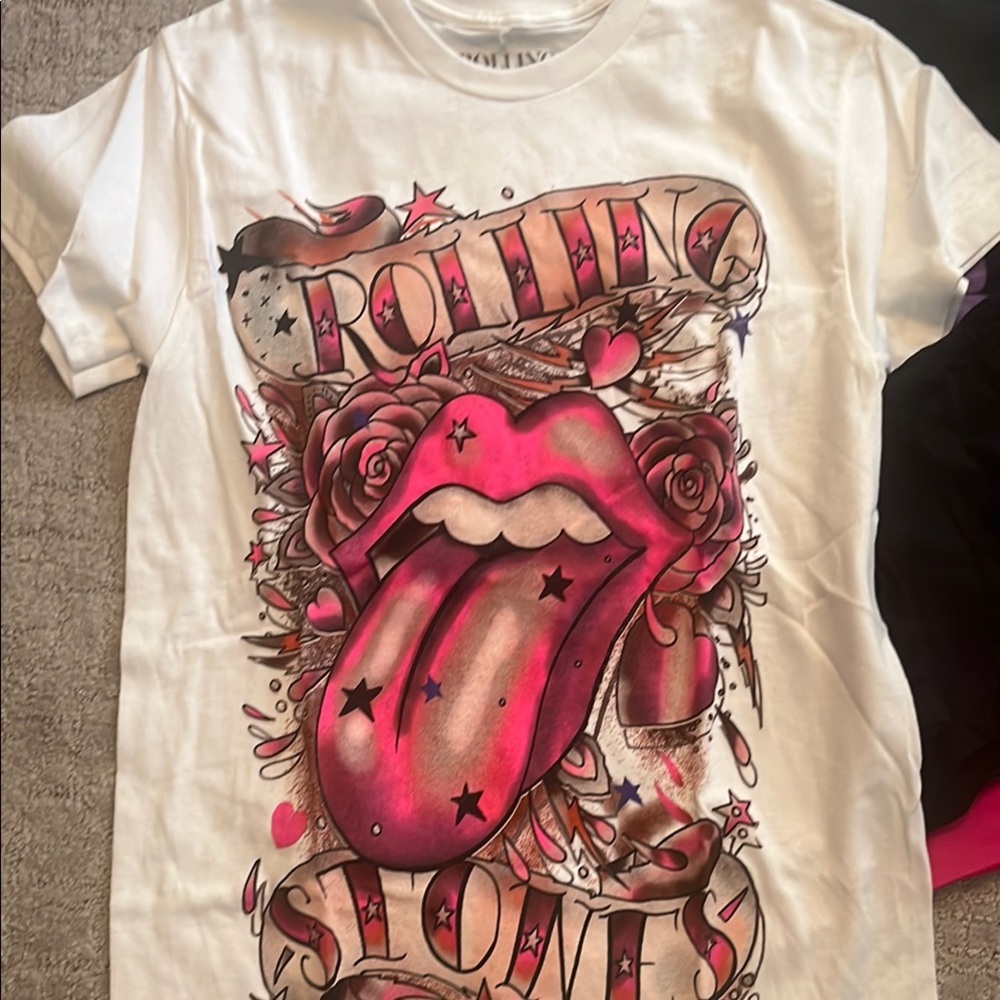 Rolling Stones Graphic Tee - White and Pink